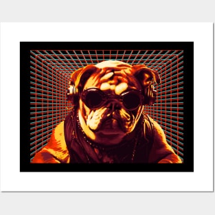 BULLDOG STEAMPUNK STYLE VIBING TO MUSIC Posters and Art